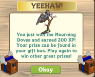 The pop up that shows the farmer received Mourning Doves.