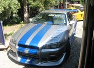 Brian's Skyline R34 GT-R on display as one of the Picture Cars in the Studio Tour.