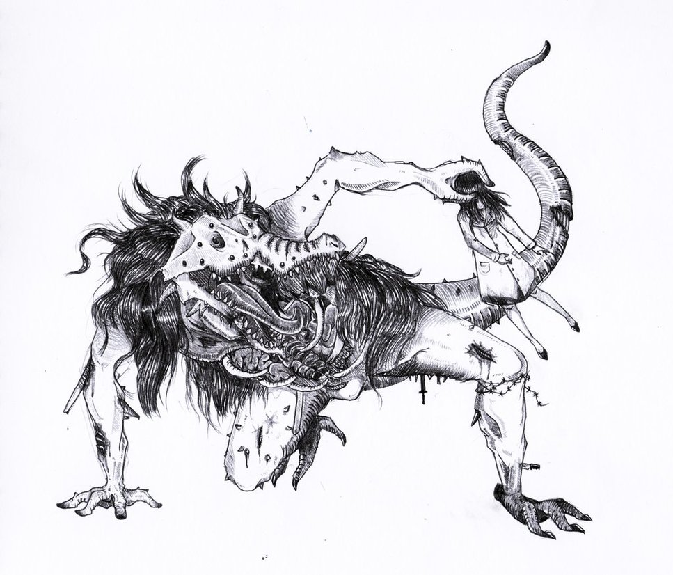 scp-682 (scp foundation) drawn by wataruko