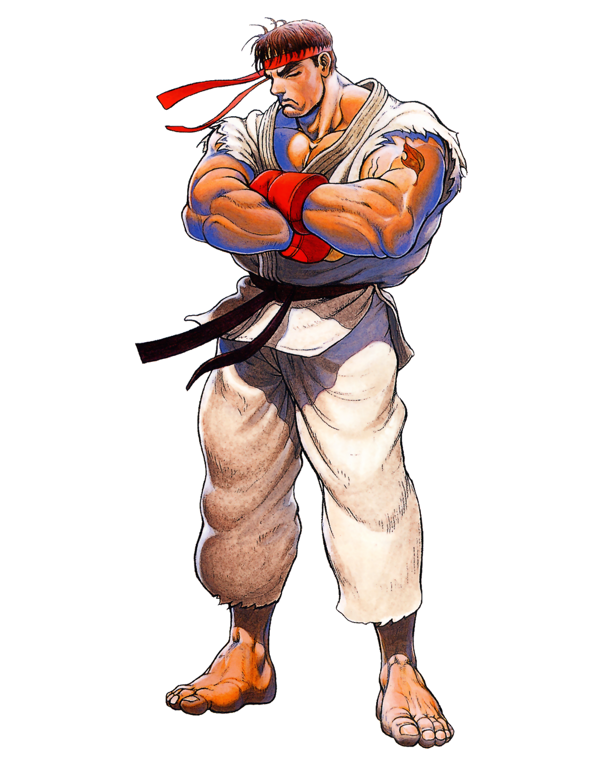 Ryu from street fighter holding a really long baseball bat