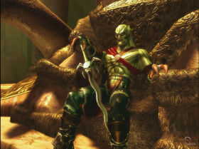 Kain sitting on his throne as seen in Soul Reaver