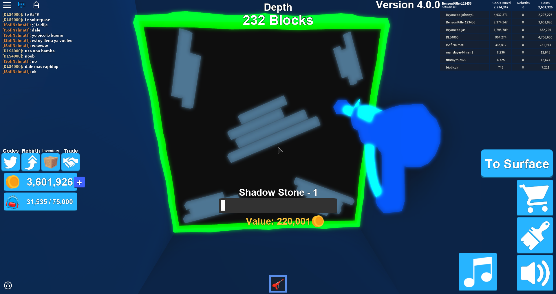 Shadow Stone Fandom - roblox gameplay mining simulator showing quests in each