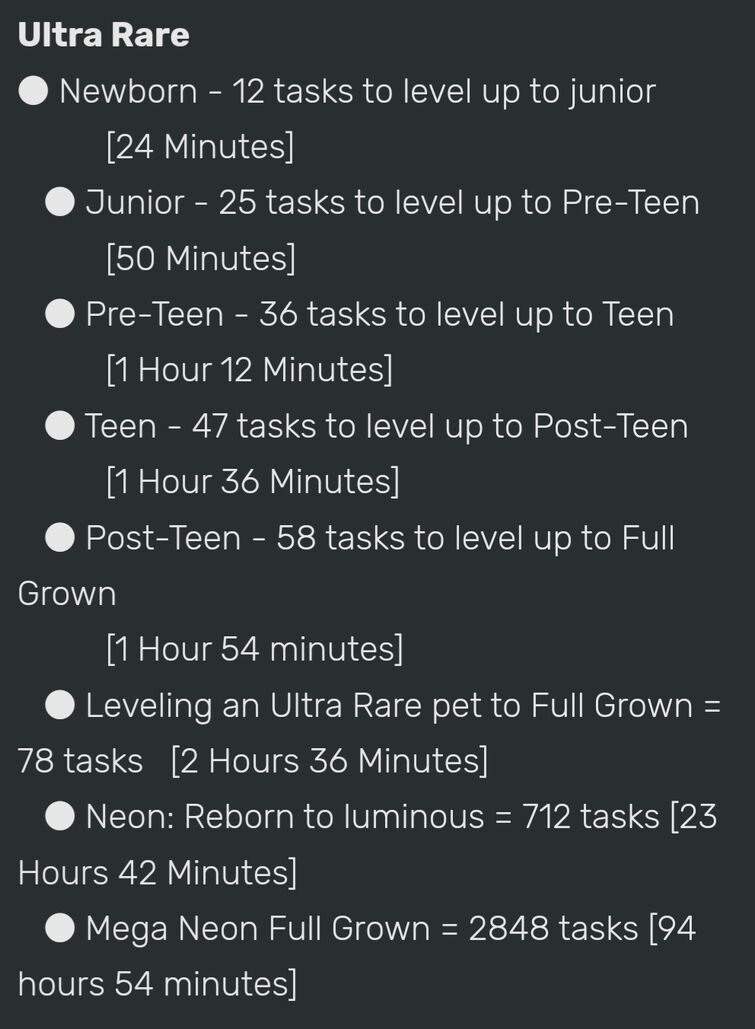 how many tasks does it take to age up a rare pet?