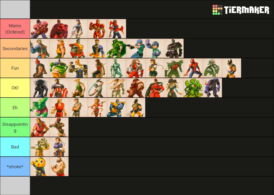 Marvel vs. 2 tier list based on how much I like to play as them