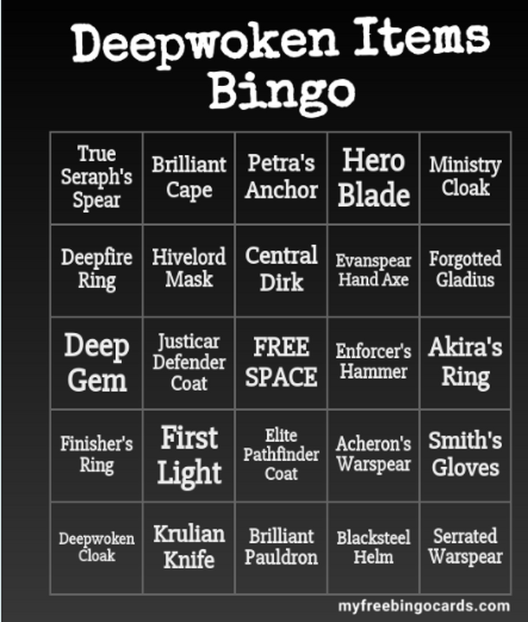 Deepwoken Bingo Card