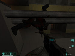 An example seen in Perseus Mandate of the clipping glitch with enemies killed by the HV Penetrator.