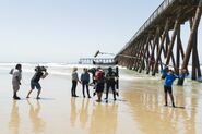Kim Dickens and Alycia Debnam-Carey filming down by the pier of the Rosarito Beach Hotel