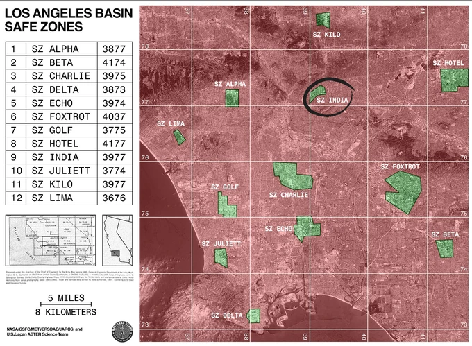 Map of the Safe Zones in the LA Basin, 9 days after the fall of LA