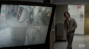 Nick, sneaking out of the hospital in the clothes he's stolen.