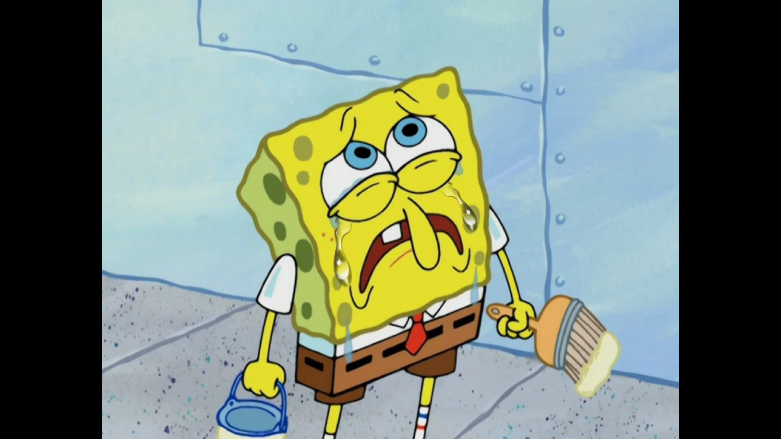 What following episode is this scene with a sad crying SpongeBob