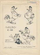 Model sheet of Waldo depicted as a rooster