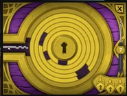The lockpicking Minigame as seen within a Gold Chest.