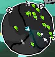 The leaf sprites showing players where ingredients can be found in Mugmyre Marsh.
