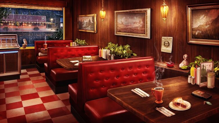 Twin Peaks Double R Diner Ambience - 8 Hours of Smooth Jazz Music, Rain Sounds, & Cozy Cafe Ambience