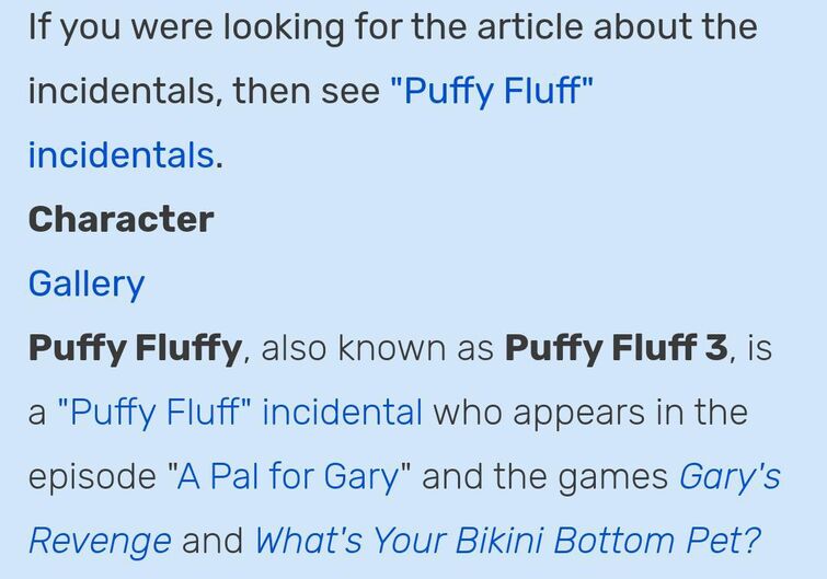 Puffy Fluffy, Encyclopedia SpongeBobia