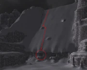 Holy Cow entrance as seen from the top center of the G-11 grid, looking North-Northwest