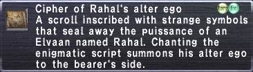 Cipher of Rahal's alter ego
