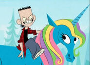 Terrence on the back of a unicorn... (“Thanks for breaking my fall, you sissy horse”.)