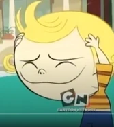 Young Man Rivers relieved at the sight of Madame Foster and Bloo throwing adoption forms at him and his grandfather Old Man Rivers.