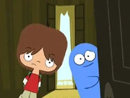 To make sure Wilt doesn't tell Frankie and Herriman that they're trying to stop the friends from being adopted, Mac and Bloo tie him up, tape his mouth shut, and lock him in the closet in Bloo's bedroom.