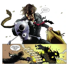 Ash con la Ametralladora, utilizándola para matar un Deadite gigante