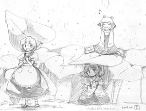 Reimu en el Web Blog de Silent Sinner in Blue (06-09-2008), junto a Marisa y Suwako