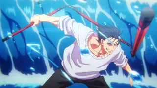 Toji running with Playful Cloud (Anime)
