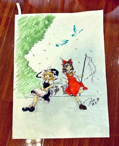 Dibujo de Reimu y Marisa para el Festival Bonbori 2023