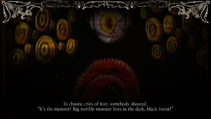 ApocBirbIntro1.png (920 kB) Entonces, en medio de todos los gritos caóticos, alguien gritó: "¡Es la bestia! ¡Un monstruo grande y aterrador vive en el negro, oscuro bosque!"