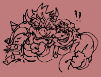 M junto a un gravemente herido Bowser