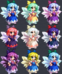 Colores alternativos de Cirno de Hisoutensoku