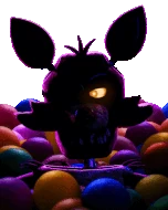 Foxy mirando de lado a lado en una alberca de pelotas