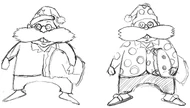 Bocetos originales de un hombre bigotudo en pijama que servirían de inspiración para el Dr. Eggman