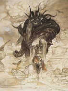 Obra de arte de Yoshitaka Amano de "Cloudsea Djinn", que se convirtió en una aparición alternativa de Garland en títulos derivados