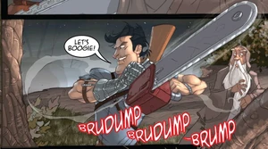 Ash utilizando su motosierra