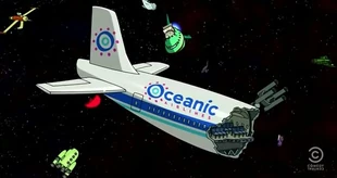 Tail section of an Oceanic Airlines plane in Futurama