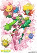 Cherry Blossom Cheering - featuring Cherubi, Cherrim, Hoppip, Skiploom, Jumpluff, Gossifleur, Eldegoss and Applin. Art by yuu.