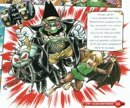 Kirby, Mario and Link under the effect of the "Dark Hero Horror" spell. Kirby is notable for resembling Pinhead.