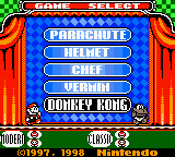 The game select screen showing Mario and Donkey Kong Jr.