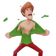 Shirt Rip (Epic, 500 Gleamium) - Shirt Rip is currently the only Emote in the game to alter a Fighter's appearance after utilizing it, as it will turn Shaggy's model completely shirtless until losing a stock. During this period, Shaggy won't be able use this Emote again until losing a stock and respawning, and will instead emote Kung Fu. Shirt Rip is also the only Taunt in the game that can only be emoted by a Fighter's certain Variants.
