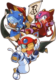 Speedy (bottom), Polly (right), and Guido (left), the main characters of the series.