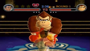 Little Mac fighting Donkey Kong in Punch-Out!! for Wii.