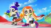 Mii Gunners wearing the Inkling Outfit. The left one is the official Inkling Boy Mii, and the right one is the official Inkling Girl Mii.