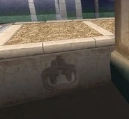 The image of Bomberman on a wall.