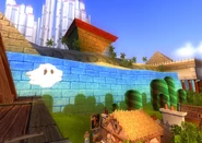 The wall behind the Eiffel Tower.