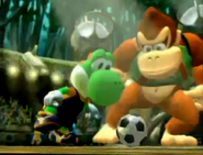 Donkey Kong confronting Yoshi in Super Mario Strikers' intro.