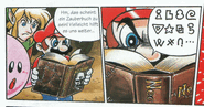 Mario reading the spell book. The word "Necronomicon" is readable in the front.