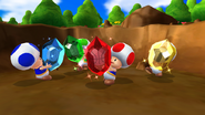 Four Toads holding the Sports Crystals.