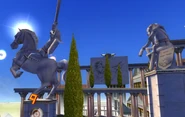 The two statues of Link and the image of Caesar with the Ocarina.