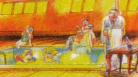 Stage concept art showing Linn with Dutch Schaefer